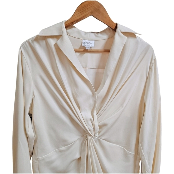 Byron Byron Lars Cream Twist Front Long Sleeve Satin Blouse Size 8 Classic - Picture 5 of 9
